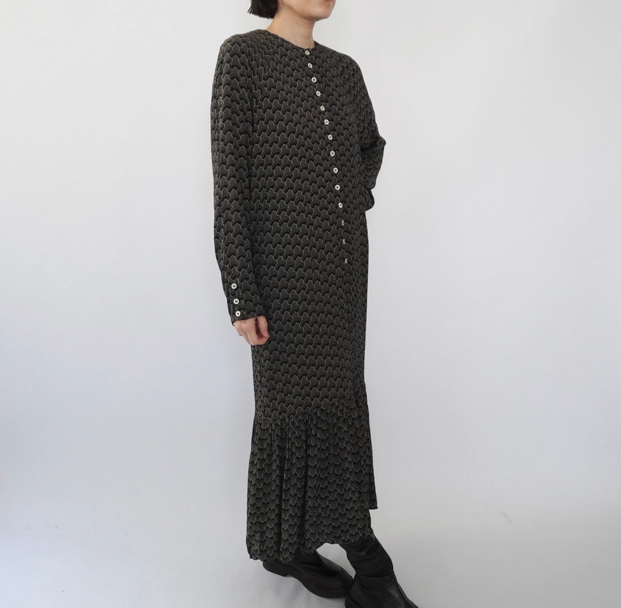 80s Design Rayon Pattern Dress Made in USA