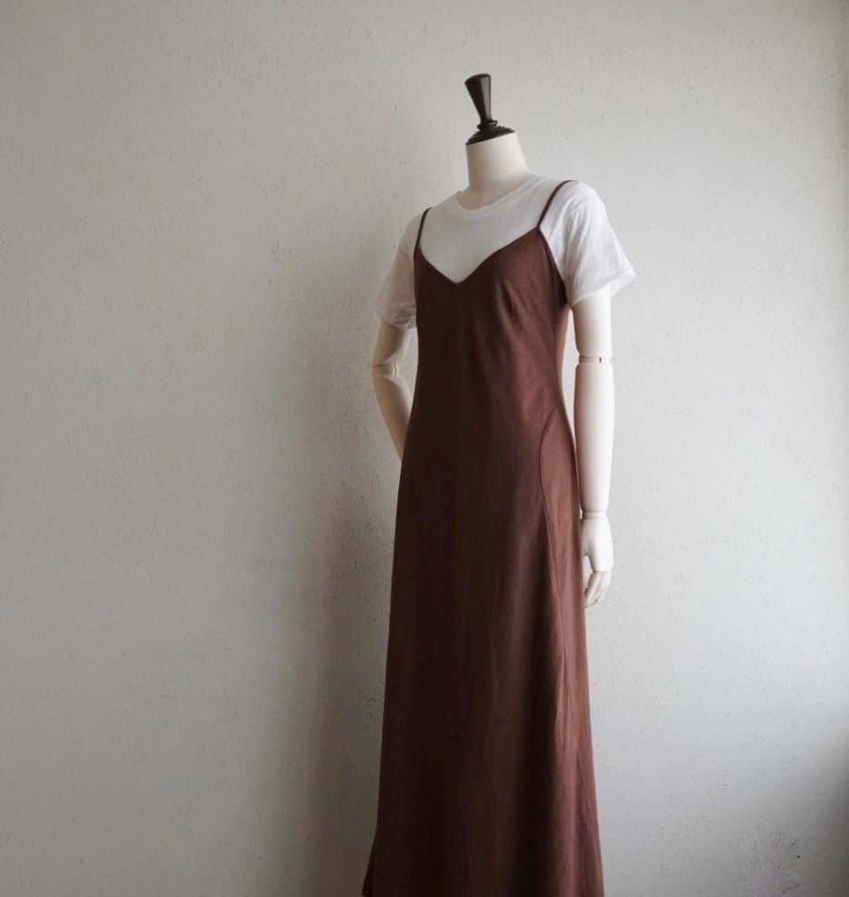 90s Brown Linen Dress Made in Italy