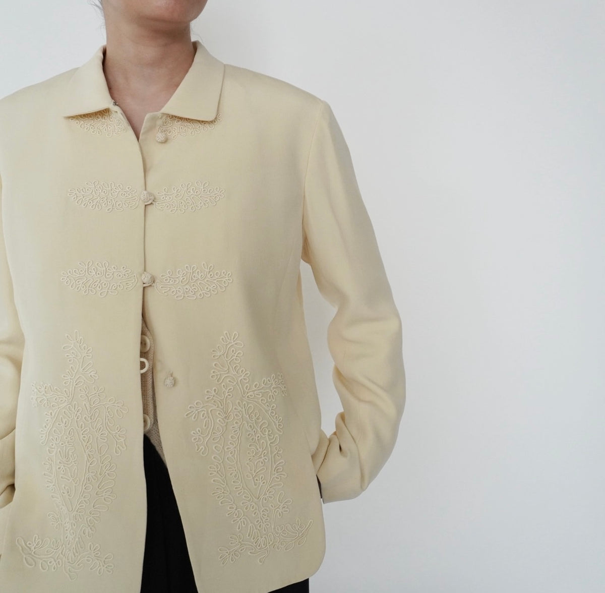 90s Cord Lace Design Silk Jacket
