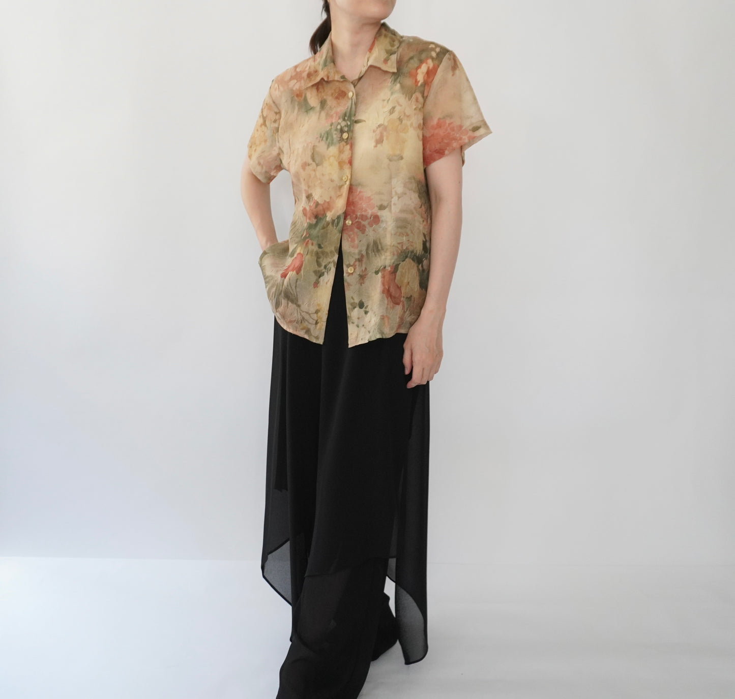 80s Printed Sheer Shirt Made in USA