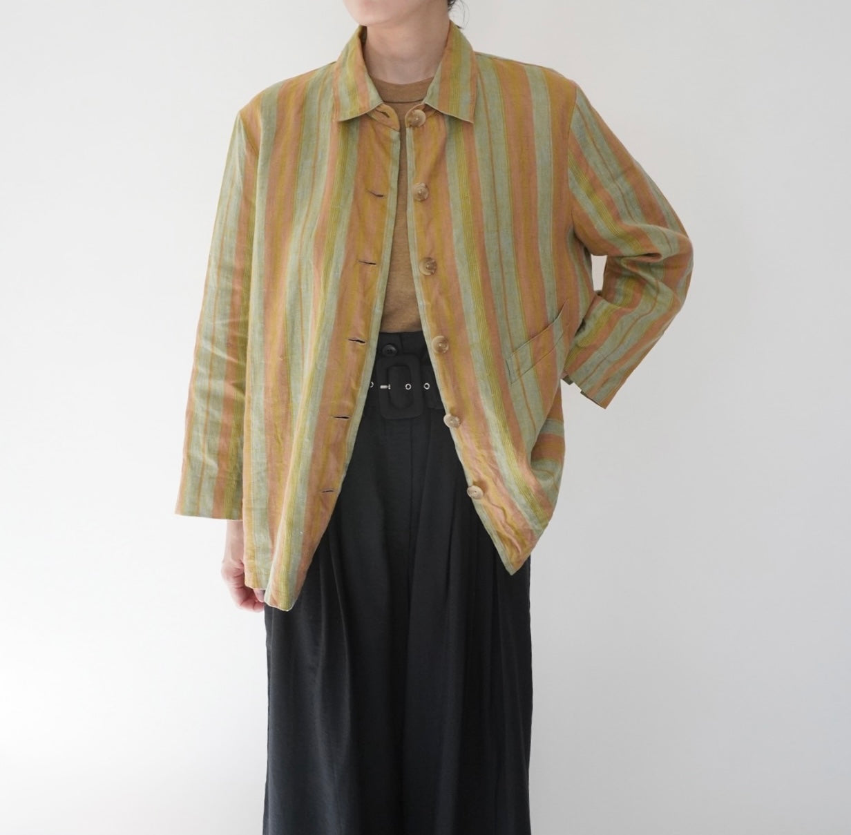 90s "harve benard" Striped Linen Shirt,Jacket