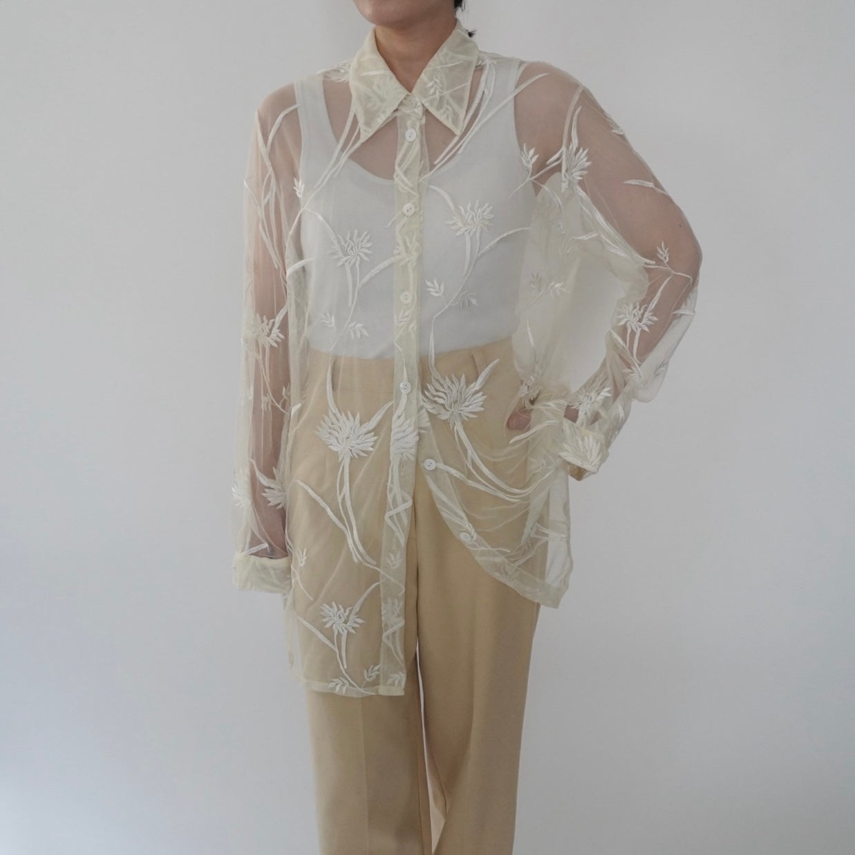 90s Embroidery Sheer Shirt