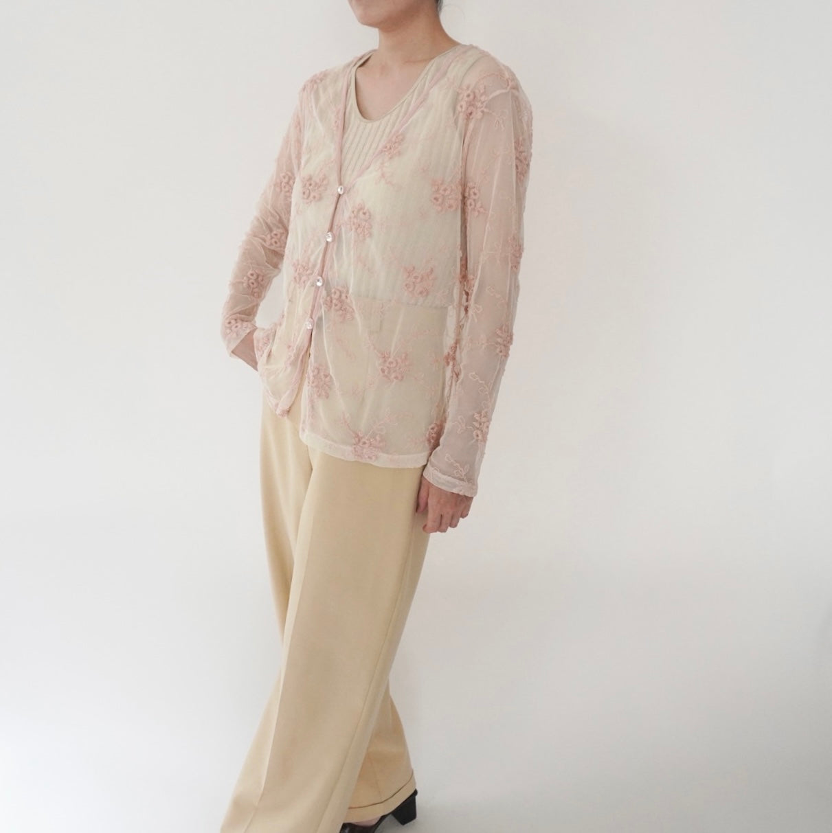 80s Embroidery Sheer Blouse Made in USA