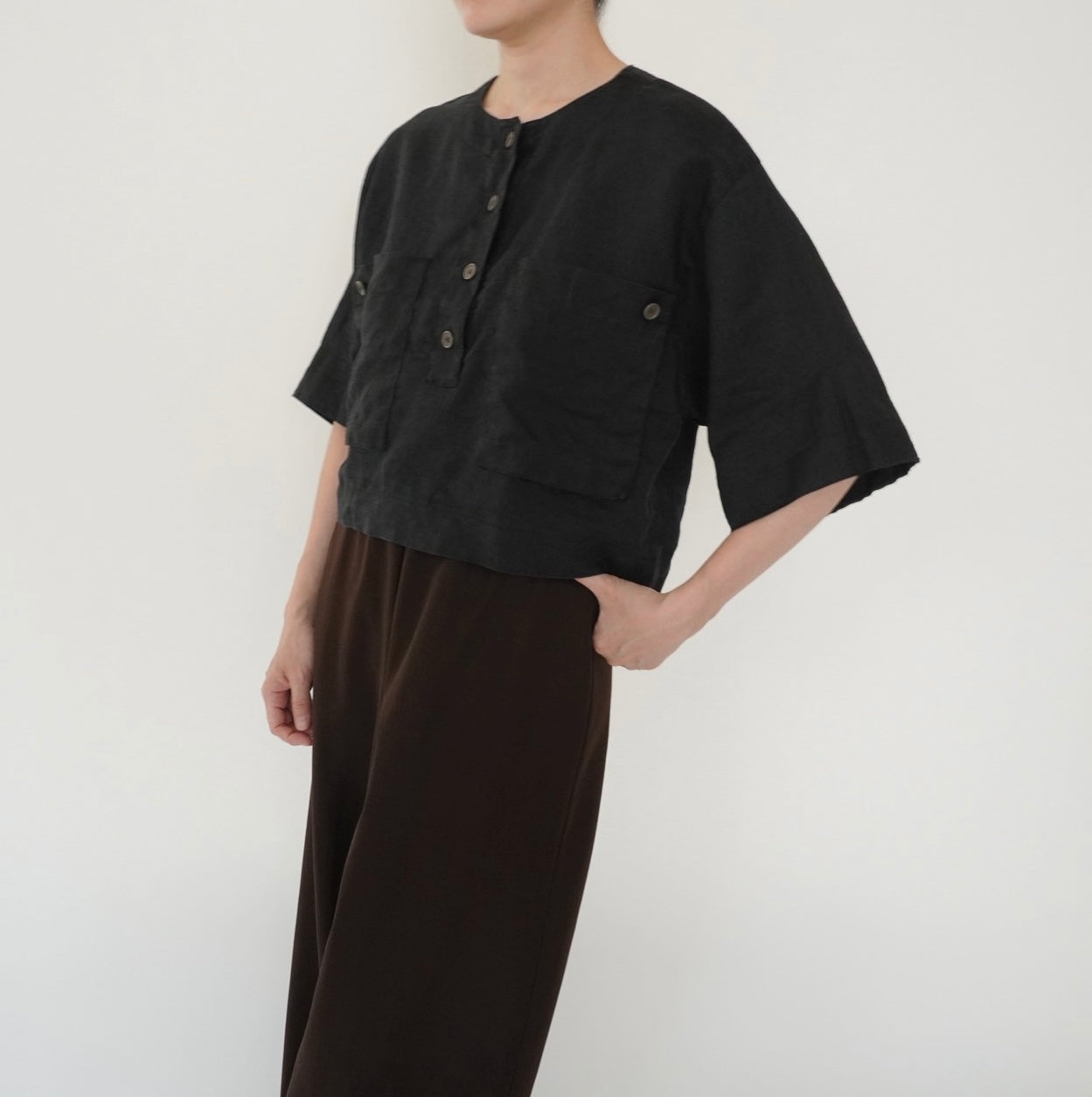90s Linen Cropped Blouse