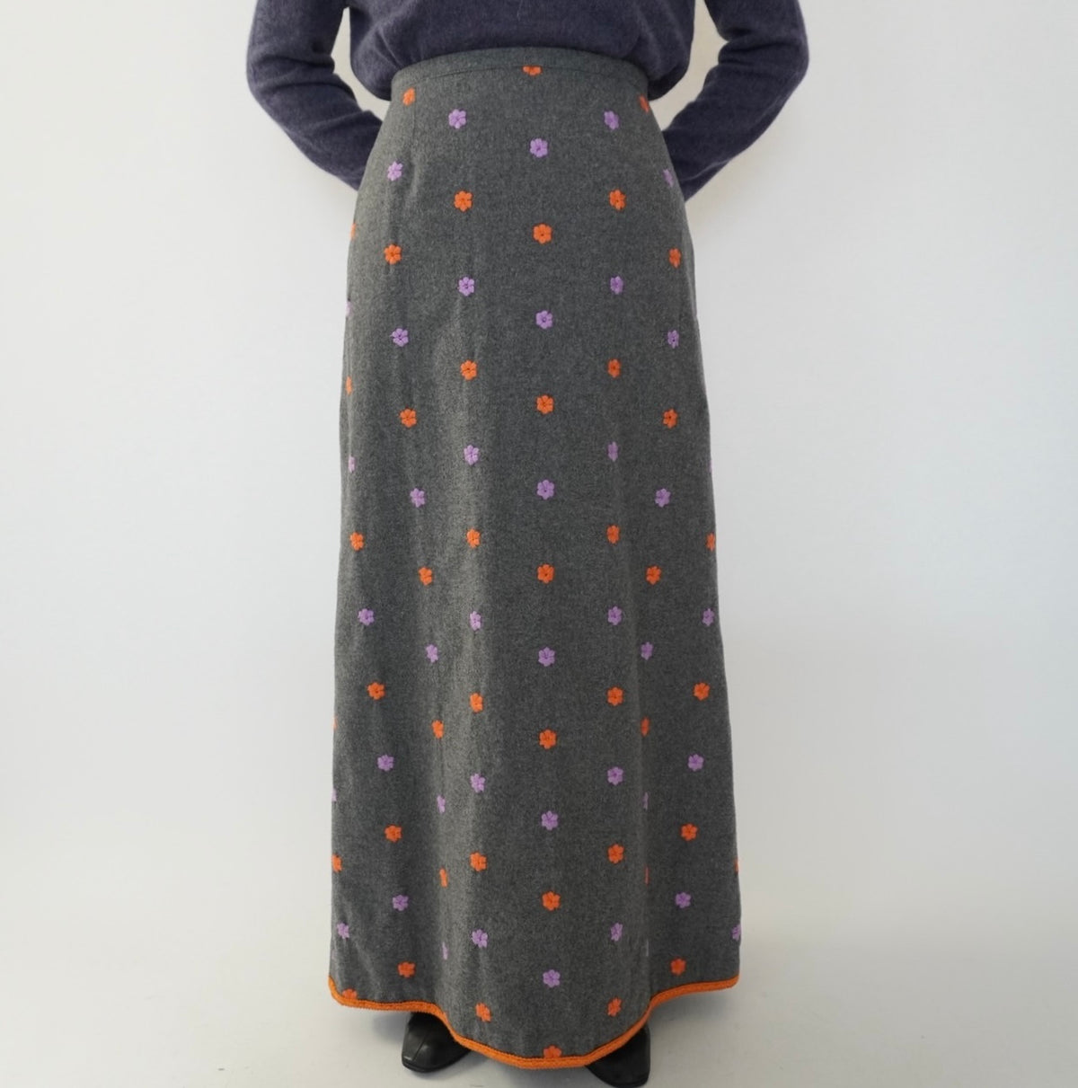 90s Wool Embroidery Maxi Skirt Made in Italy