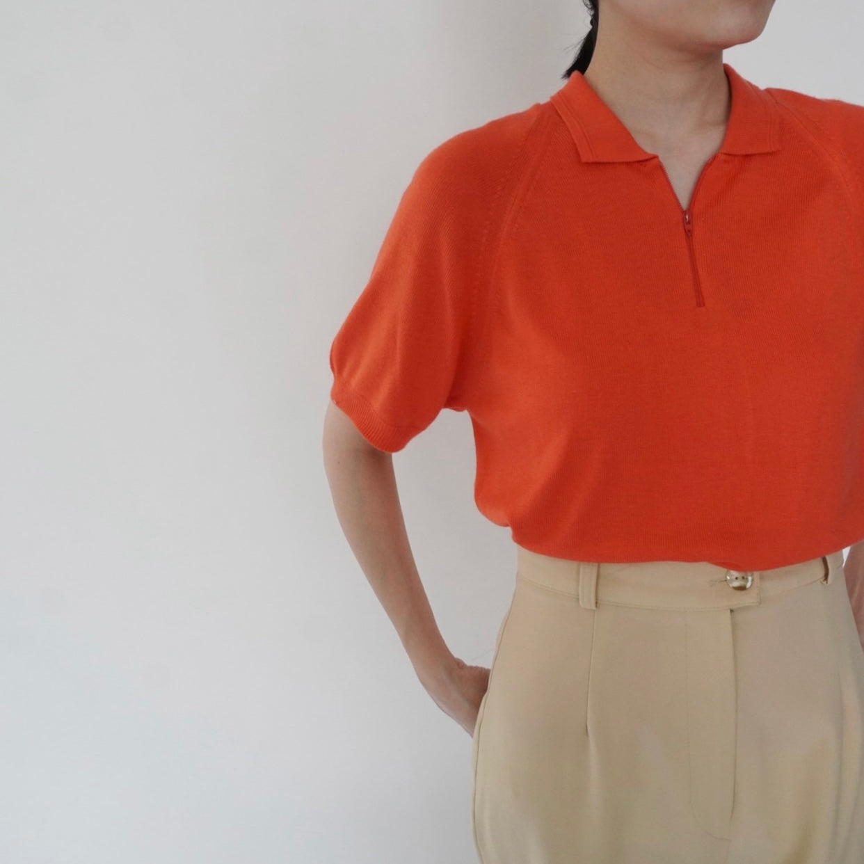 80s Half Zip Design Top Made in USA