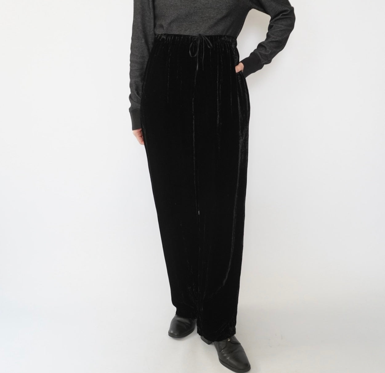 90s Black Velour Wide Pants