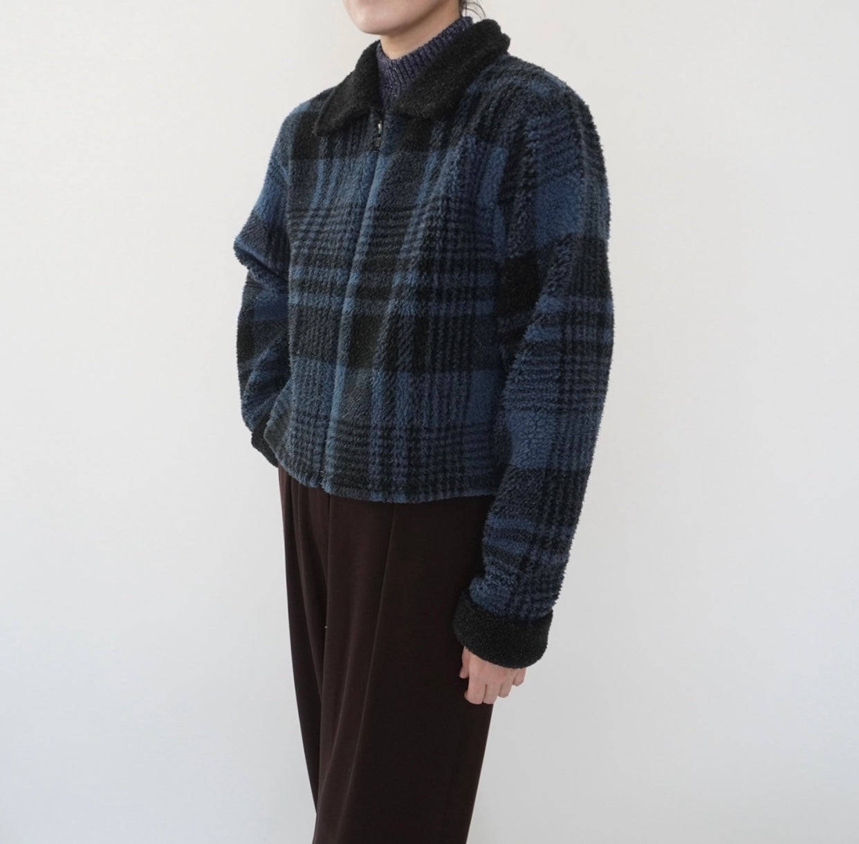 90s Plaid Fleece Zip Top Made in USA