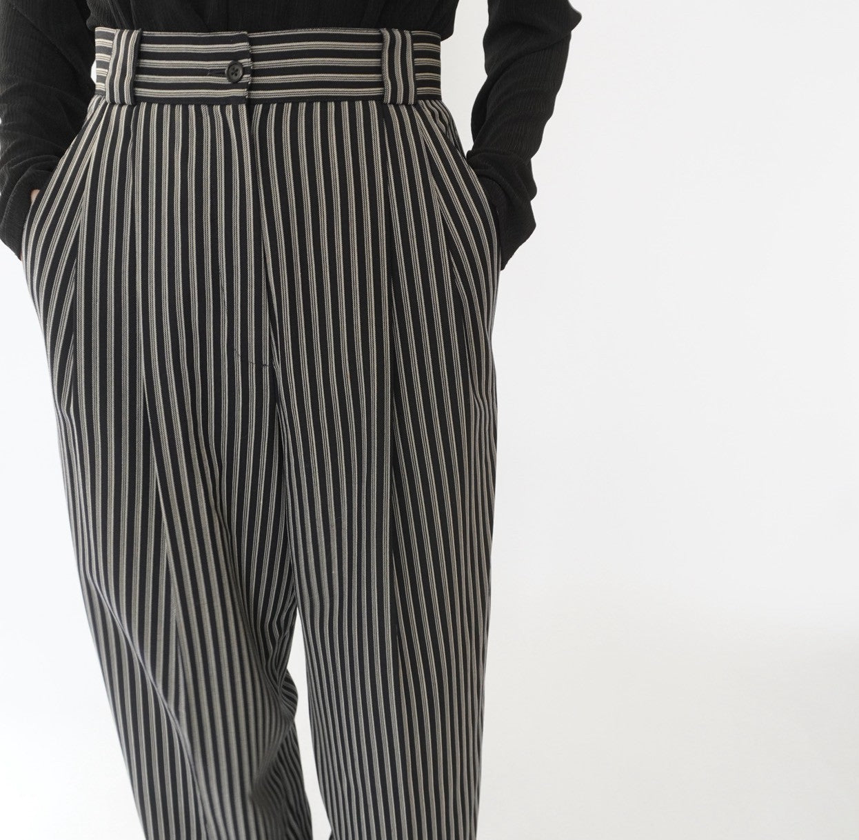 80s Black White Striped  Pants Made in Italy