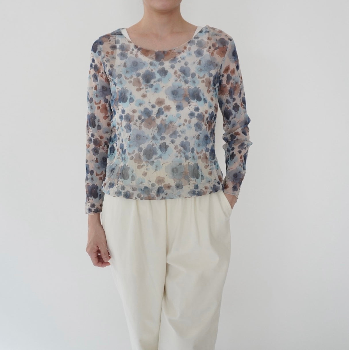 90s Floral Print Sheer Top