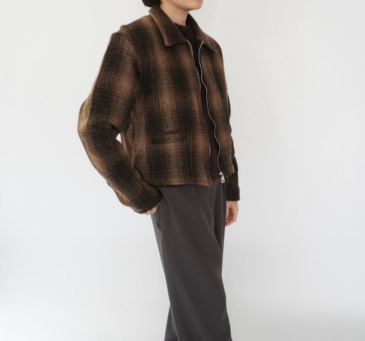 90s Wool Shadow Plaid Jacket