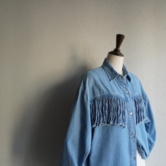 90s Fringe Design Denim Shirt Made in USA