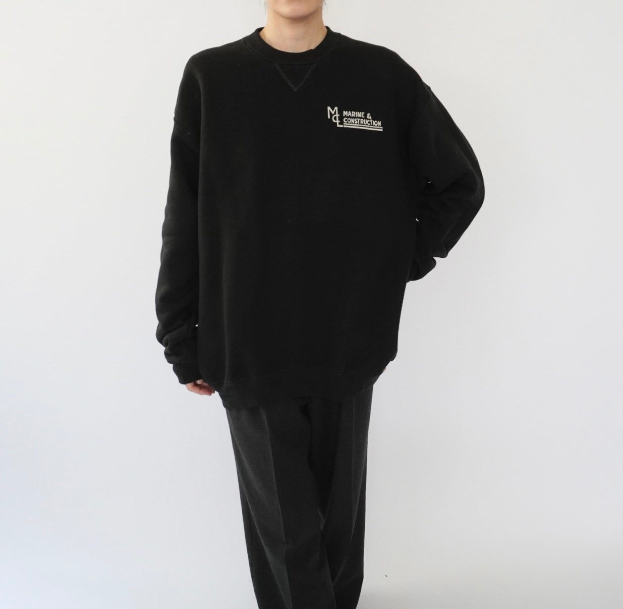 90s ”Marine & Construction" Printed Sweater Made in USA Dead Stock
