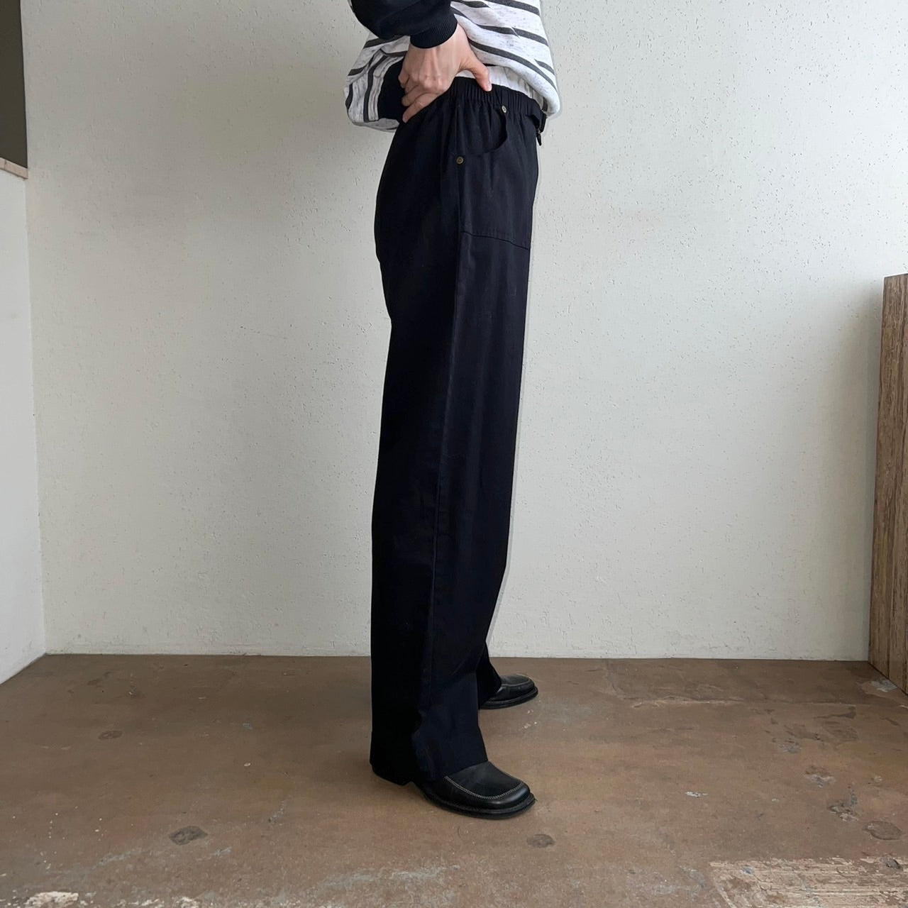 90s Black Wide Pants Made in USA Dead Stock