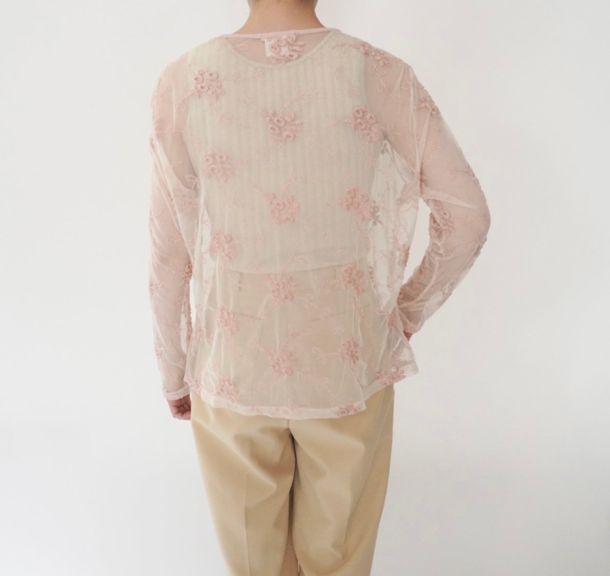 80s Embroidery Sheer Blouse Made in USA