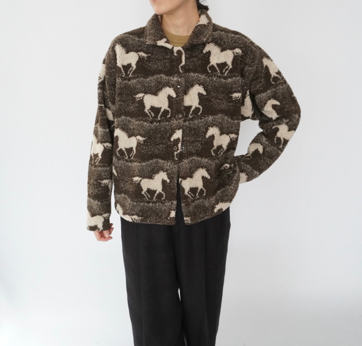 90s Horse Pattern Fleece Jacket