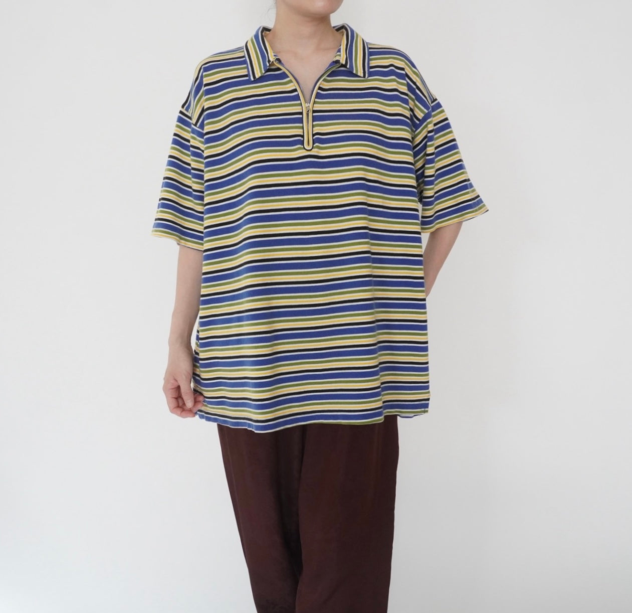 90s Striped Zip Top