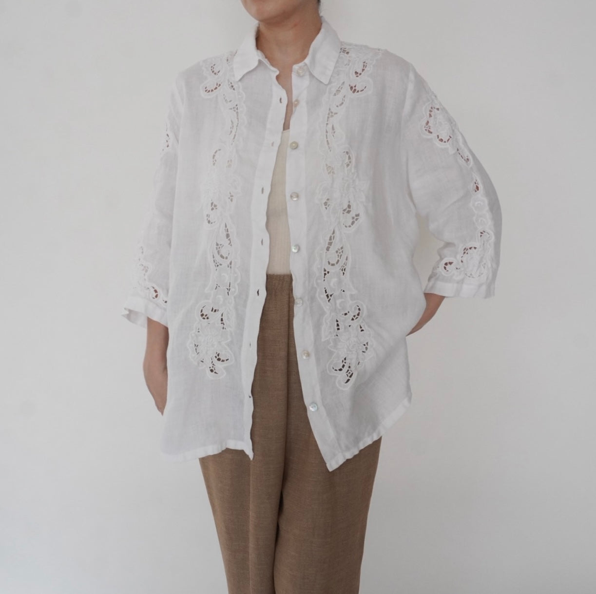 90s Linen Lace Shirt Made in Italy