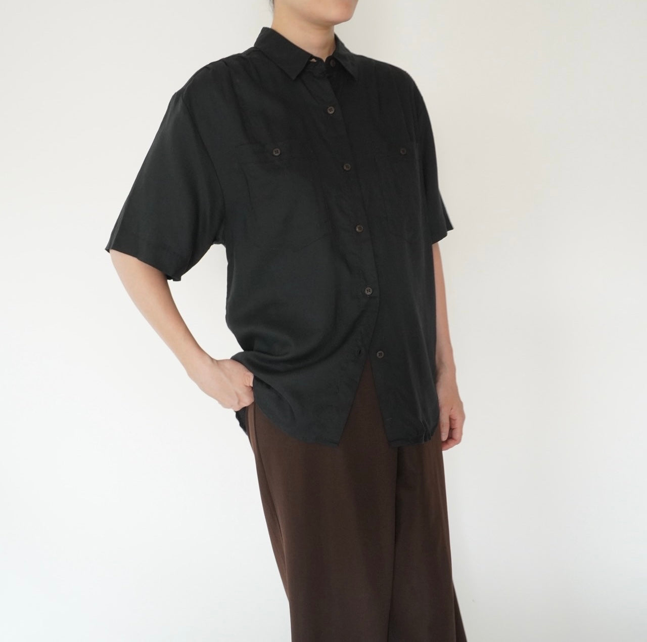 90s Black Rayon Shirt