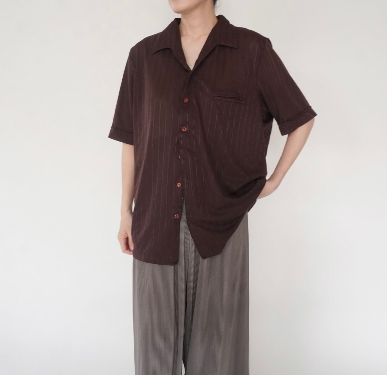 80s Brown Striped Shirt