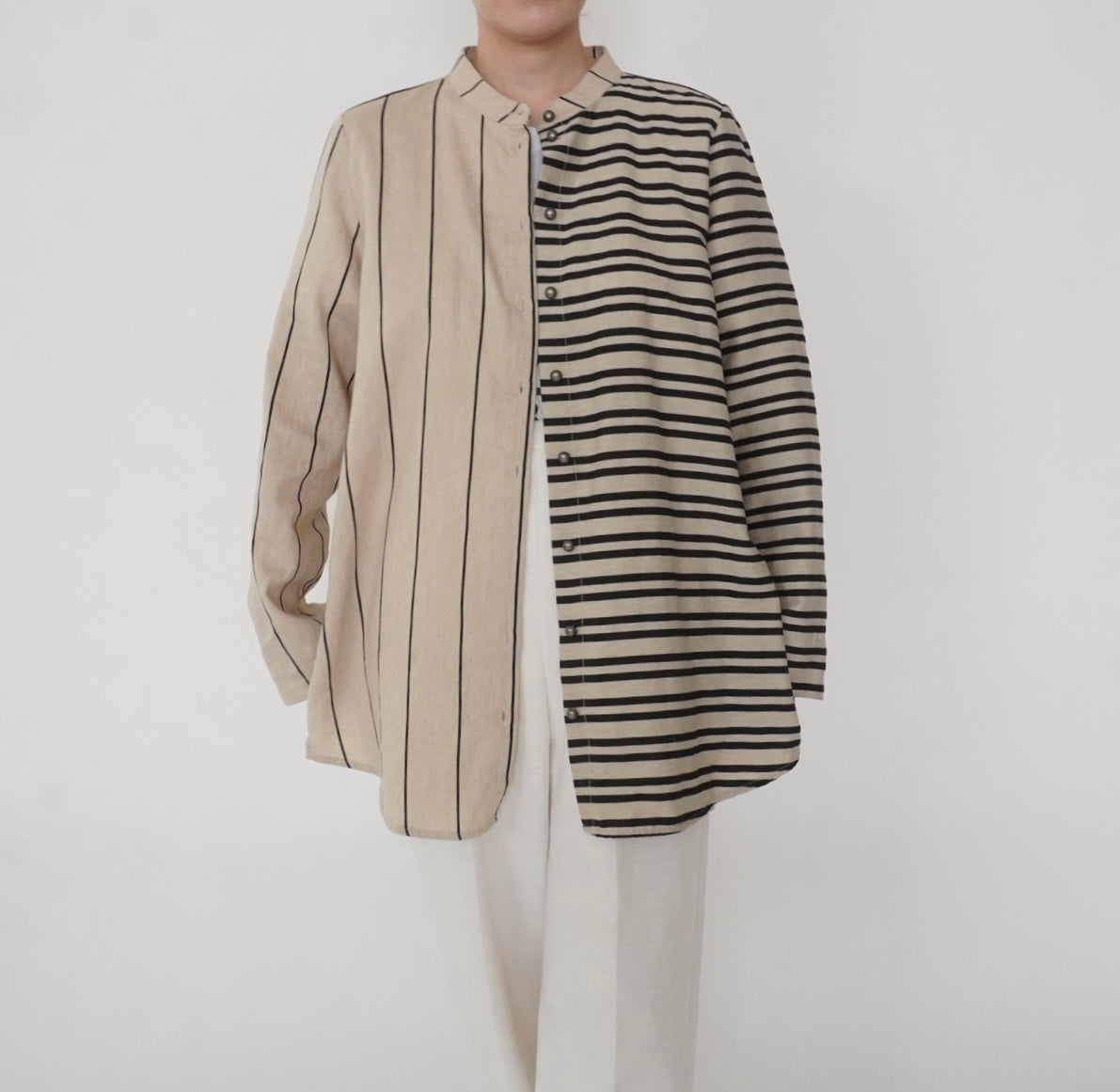 Beige Striped Design Shirt Made in Italy