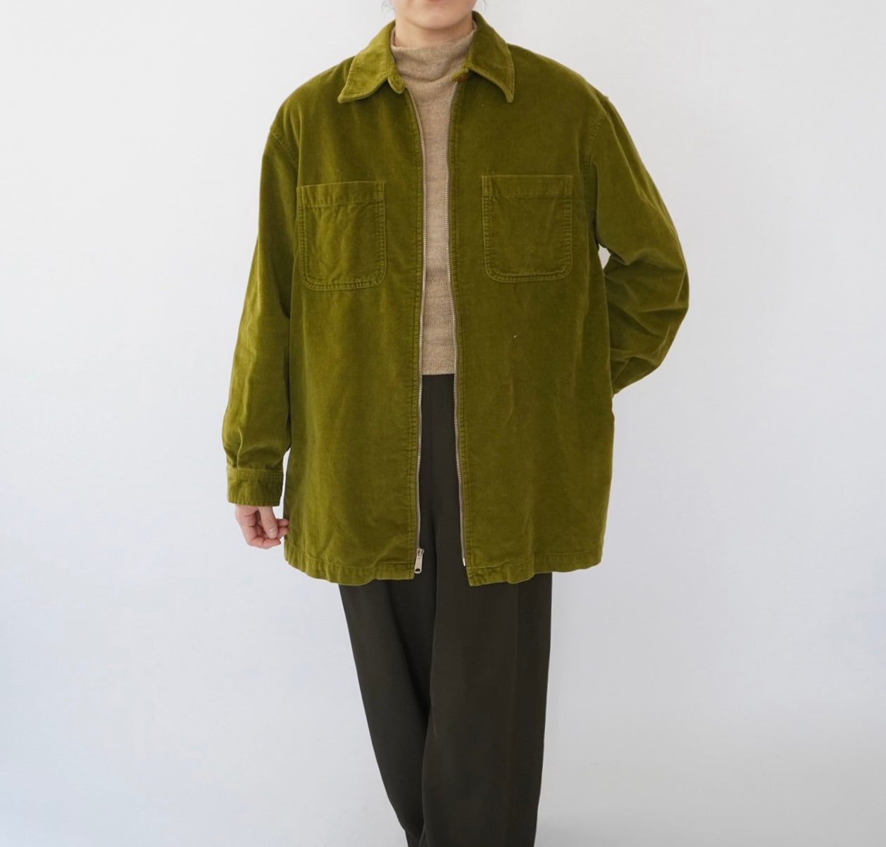 90s Velour Zip Shirt Jacket