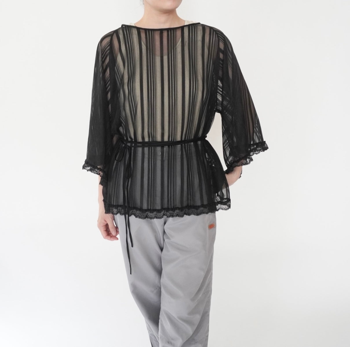 90s Sheer Lace Design Blouse