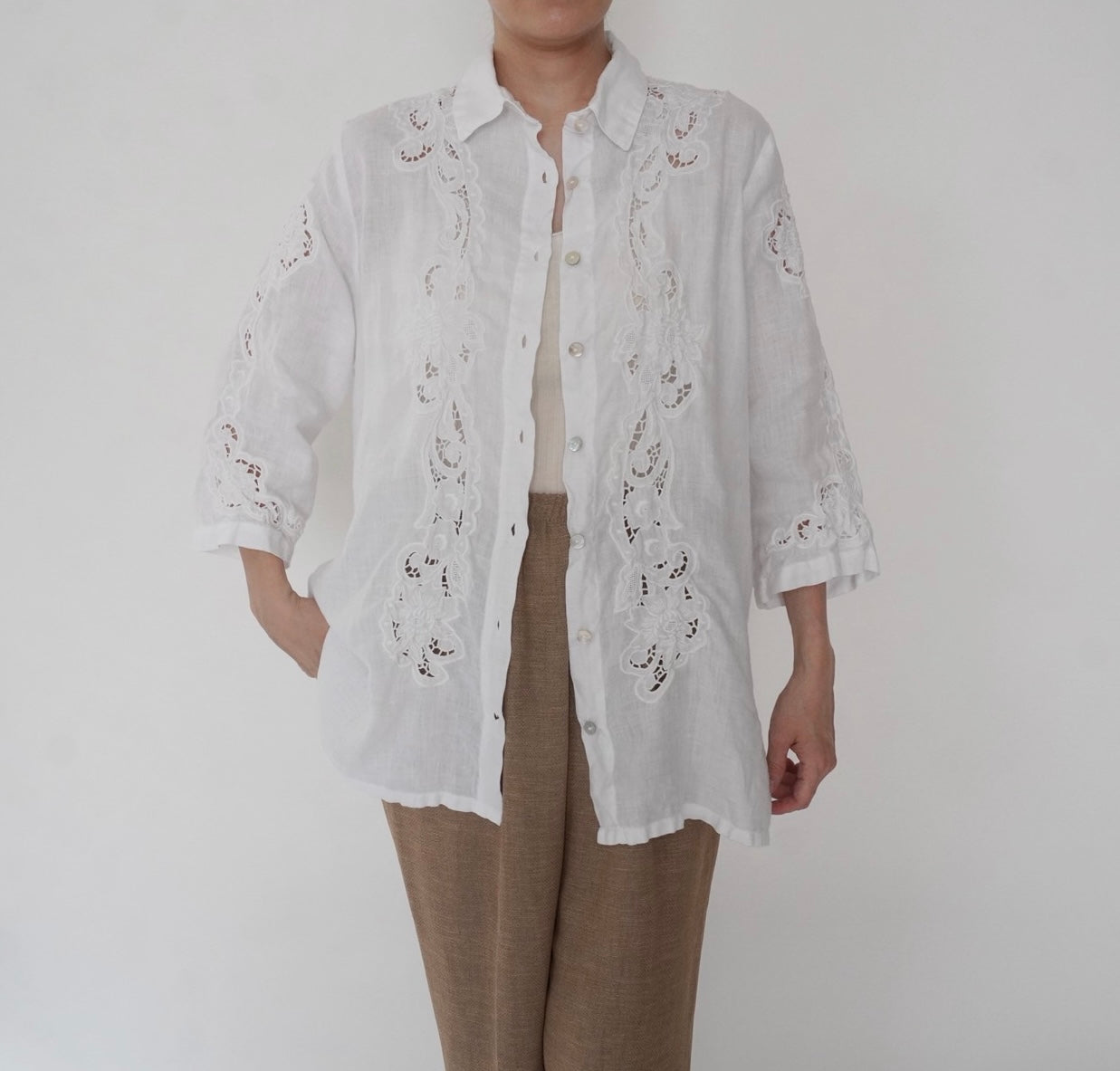 90s Linen Lace Shirt Made in Italy