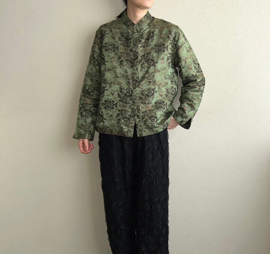 90s Silk Embroidery Shirt Jacket