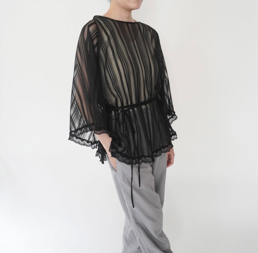 90s Sheer Lace Design Blouse
