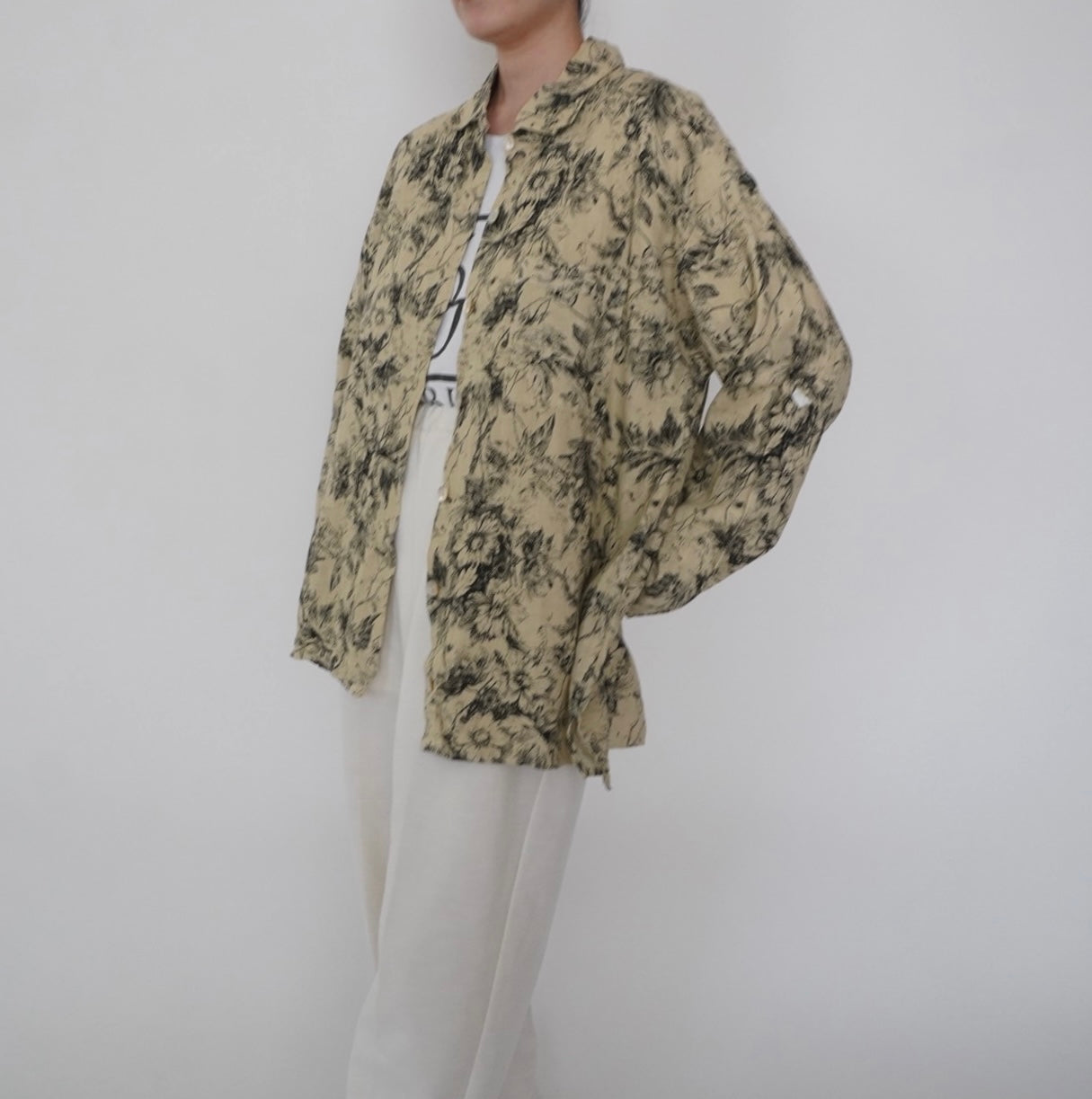 90s Floral Print Linen Shirt,Jacket Made in USA