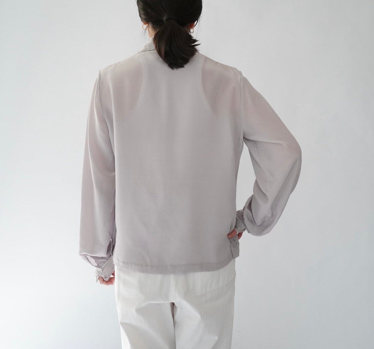 70s Hand Embroidery Silk Shirt Dead Stock
