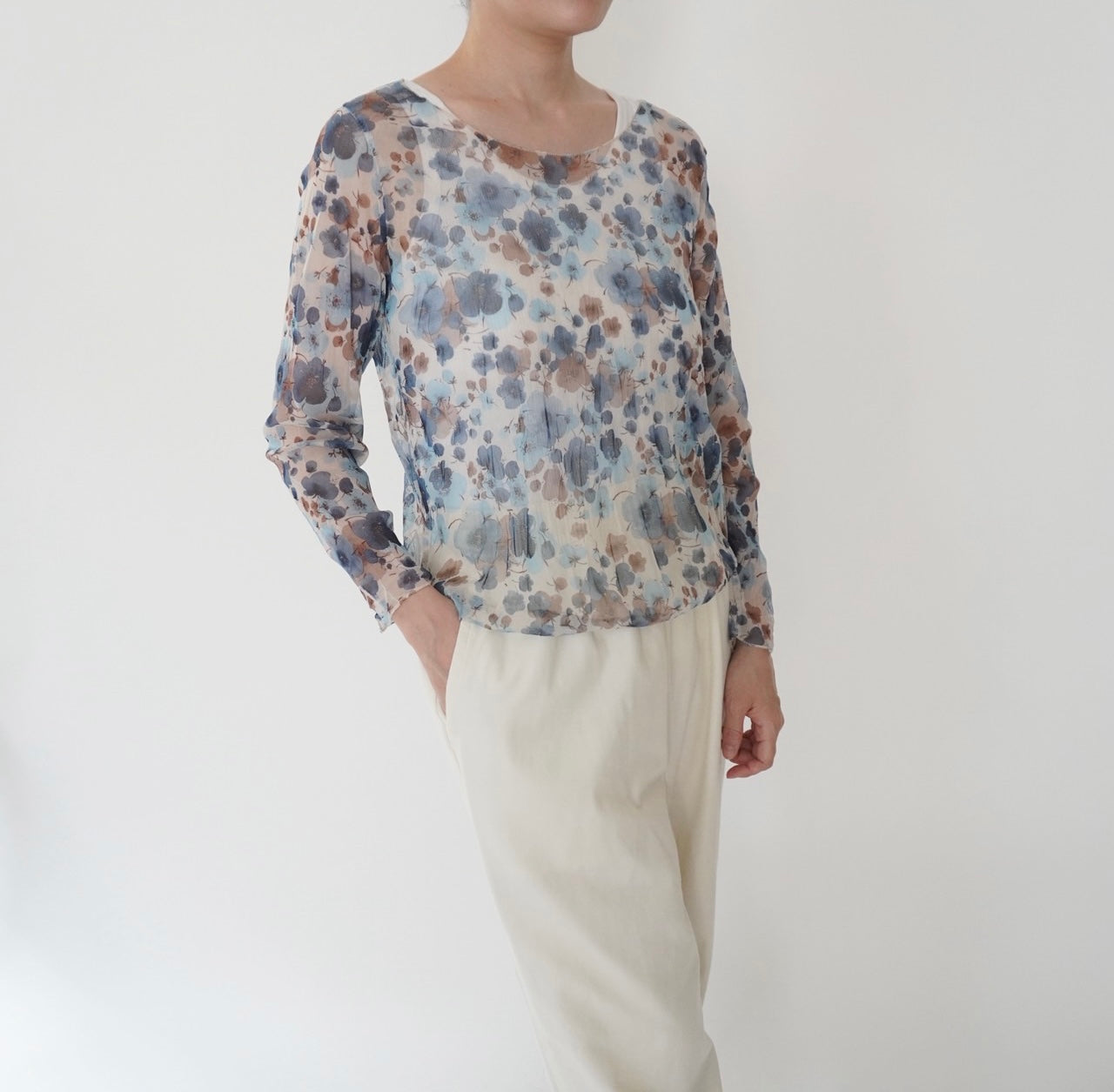 90s Floral Print Sheer Top