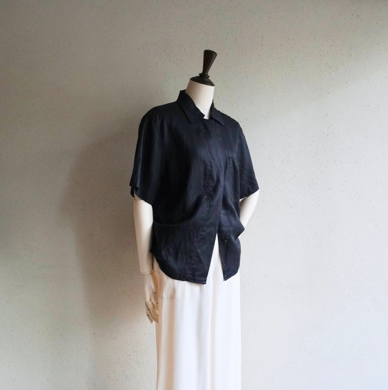 90s Black Linen Shirt