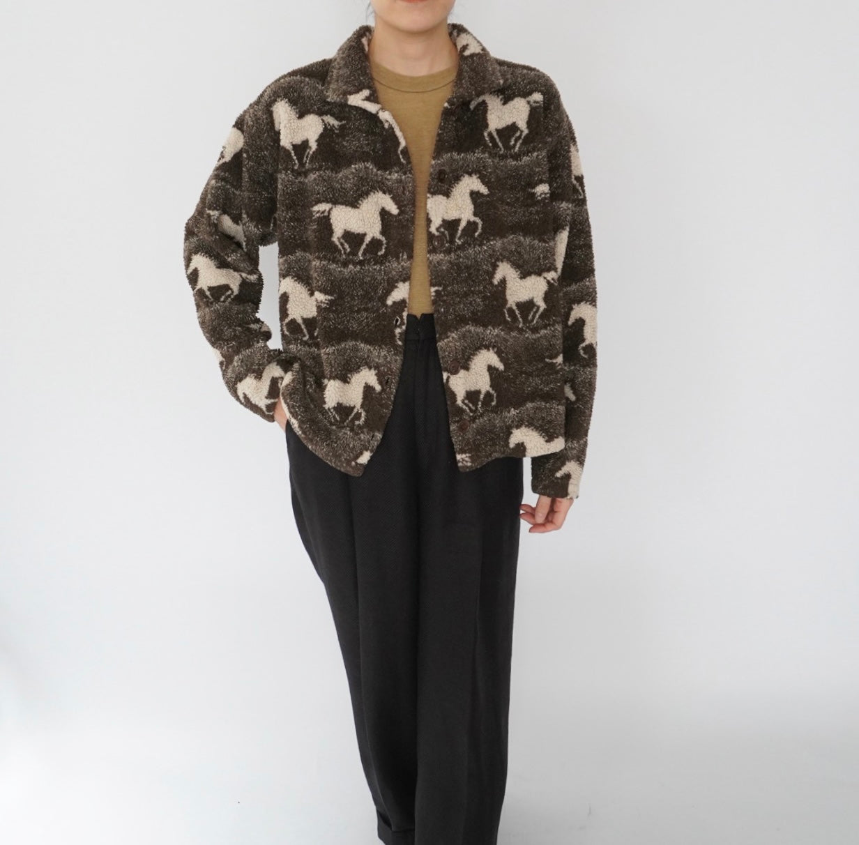 90s Horse Pattern Fleece Jacket