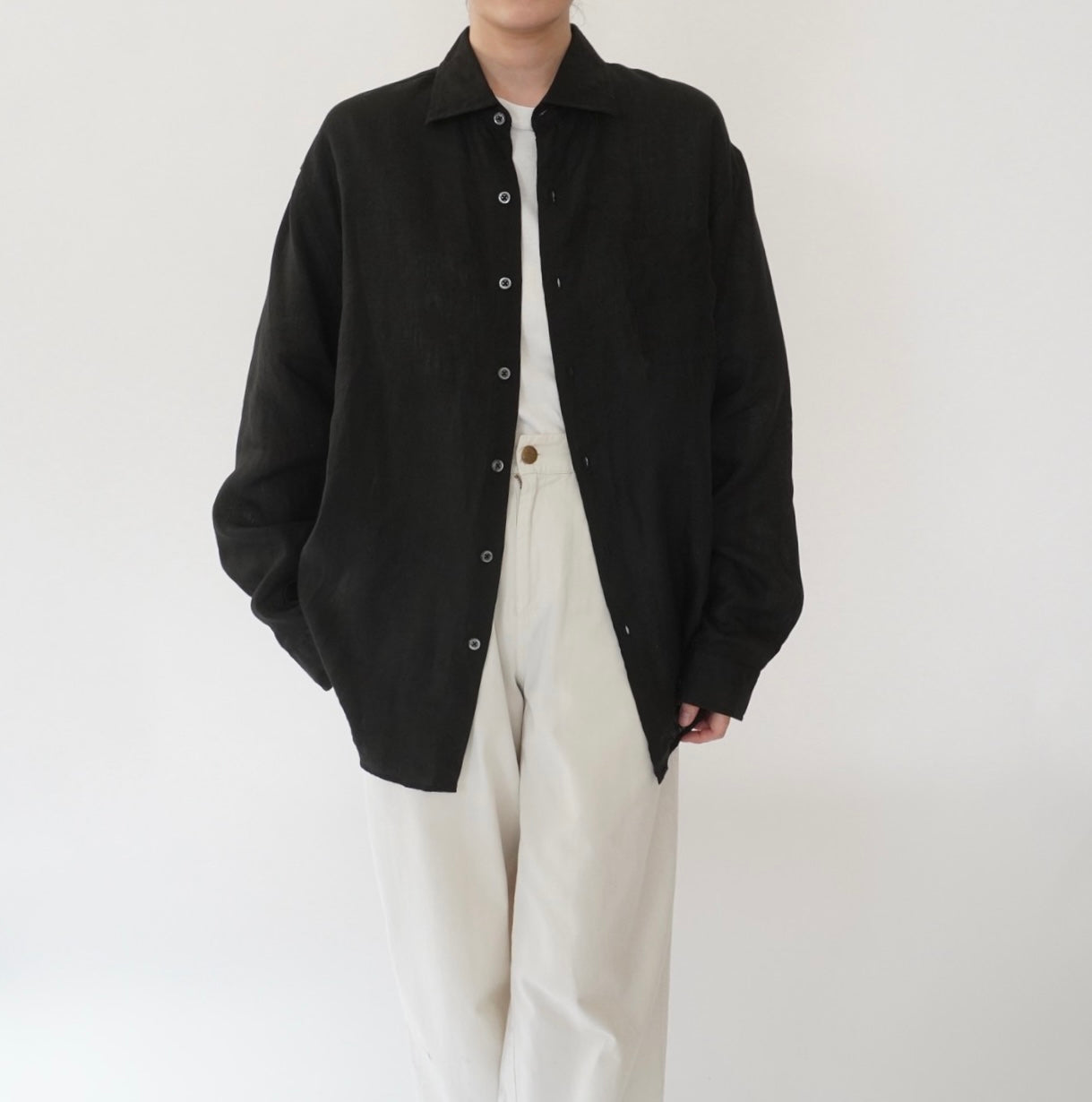 90s Black Linen Shirt