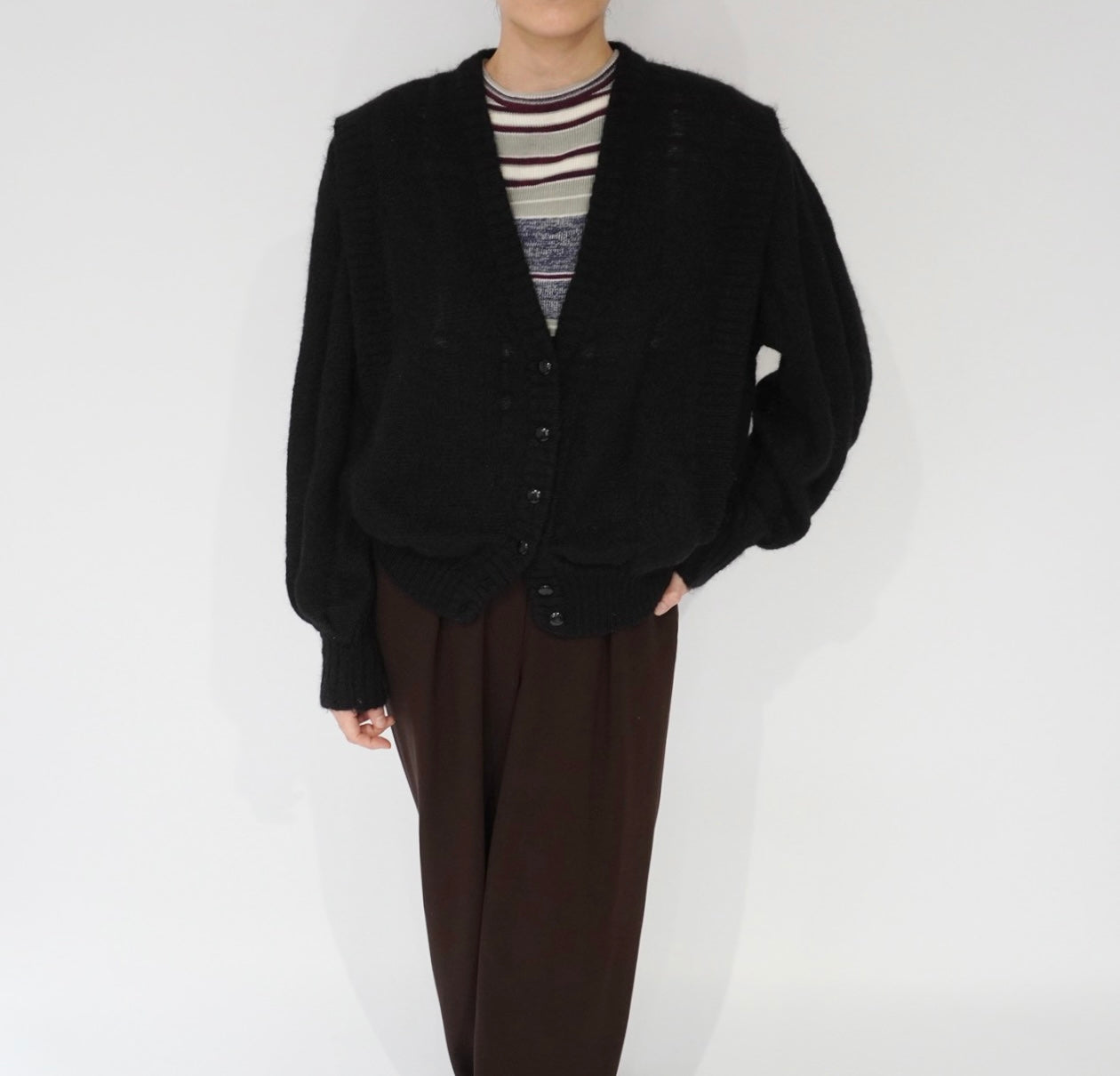 90s Balloon Sleeves Mohair Knit Cardigan Made in Italy