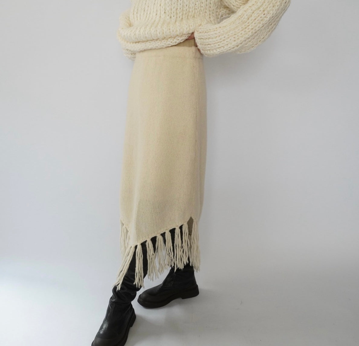 80s Ivory Fringe Skirt