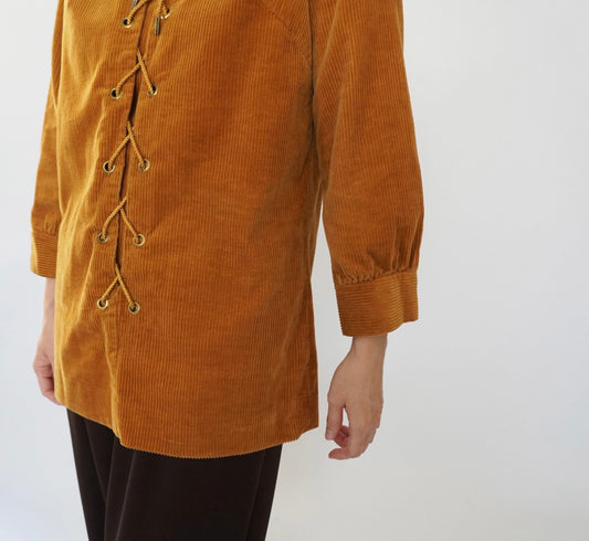 60s Lace Up Corduroy Top