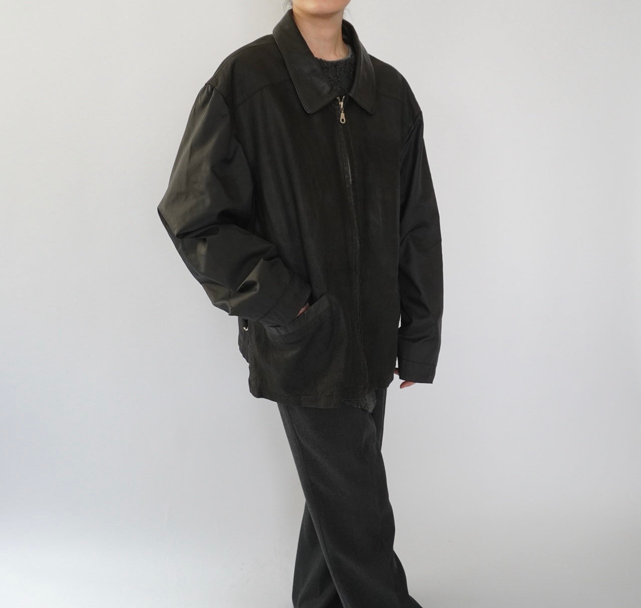90s Leather × Nylon Jacket