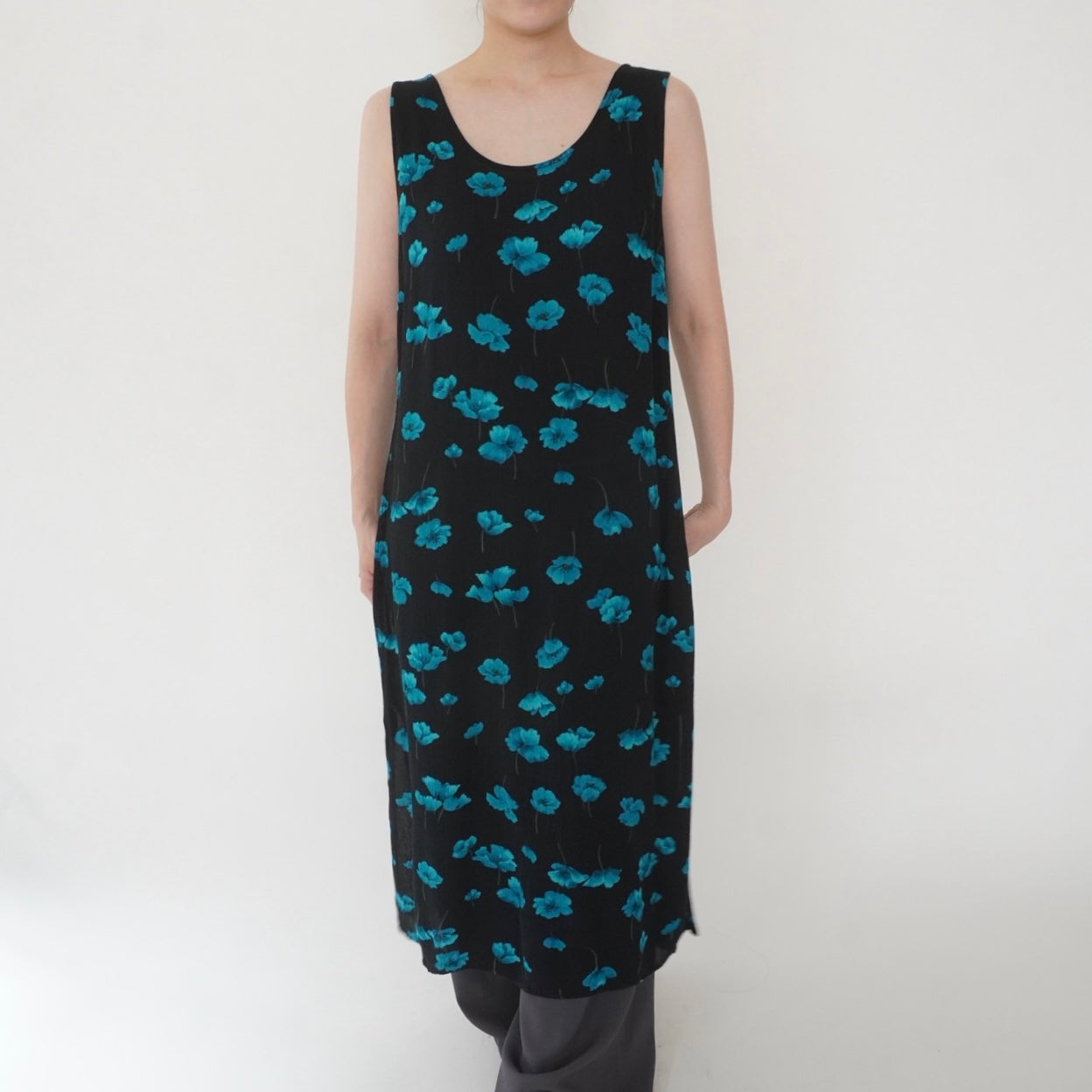 90s Rayon  Printed Sleeveless Dress