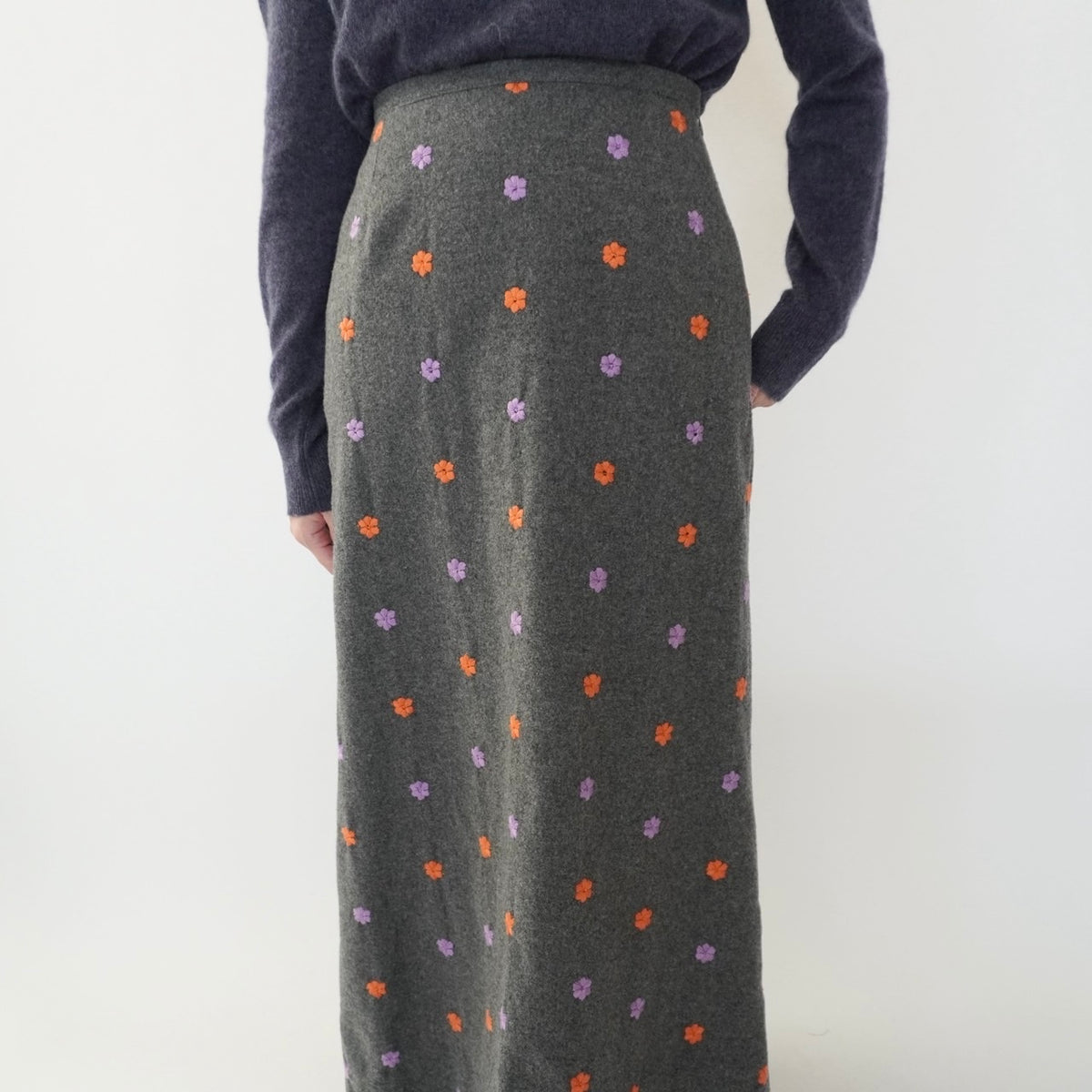 90s Wool Embroidery Maxi Skirt Made in Italy