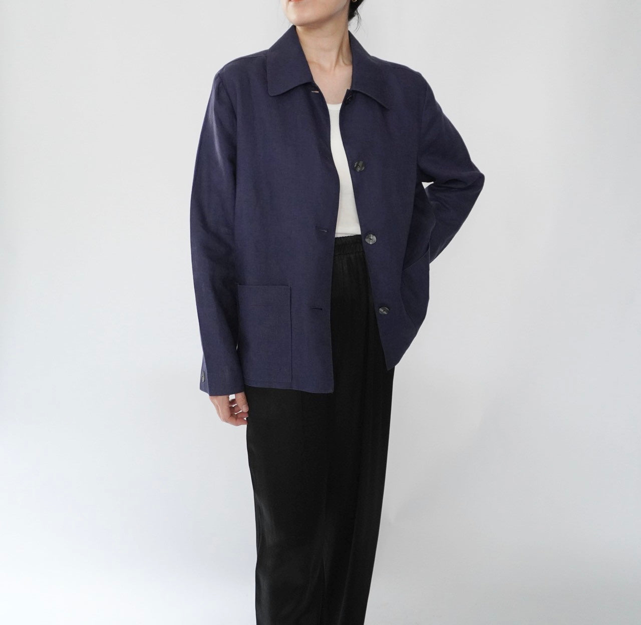 90s Navy Linen Jacket