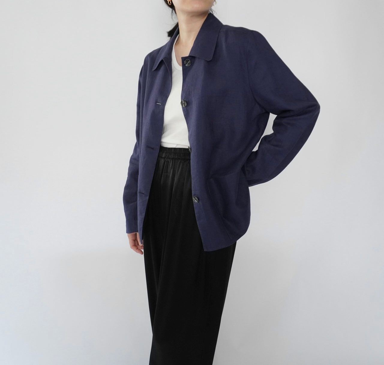 90s Navy Linen Jacket