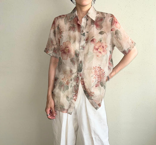 90s Sheer Pattern Printed Shirt Made in USA