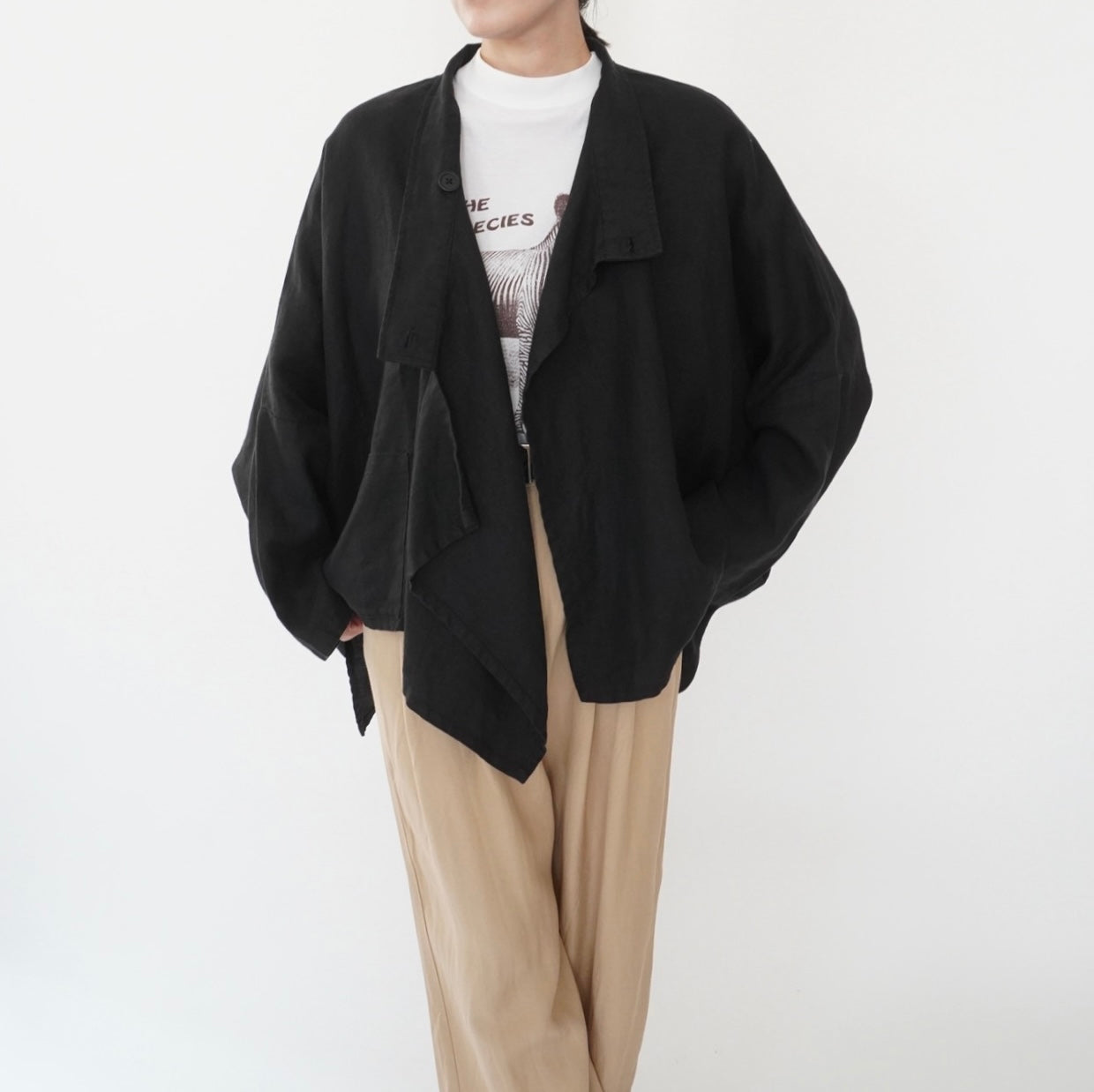 90s Black Linen Design Jakcet