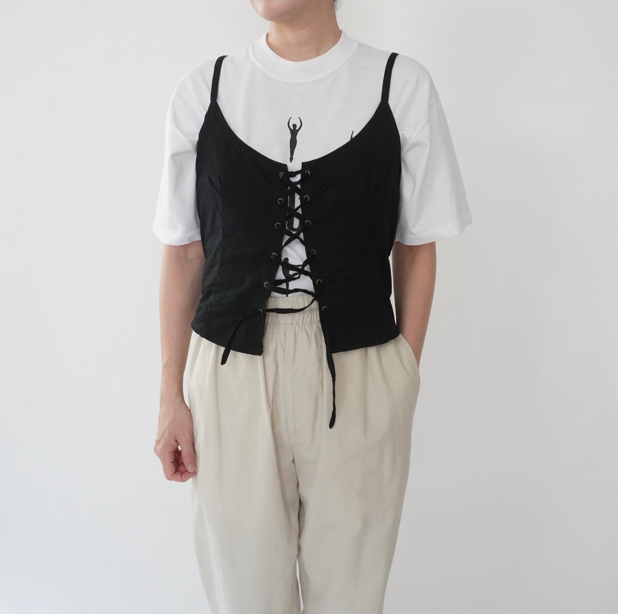 90s Lace Up Design Camisole Top