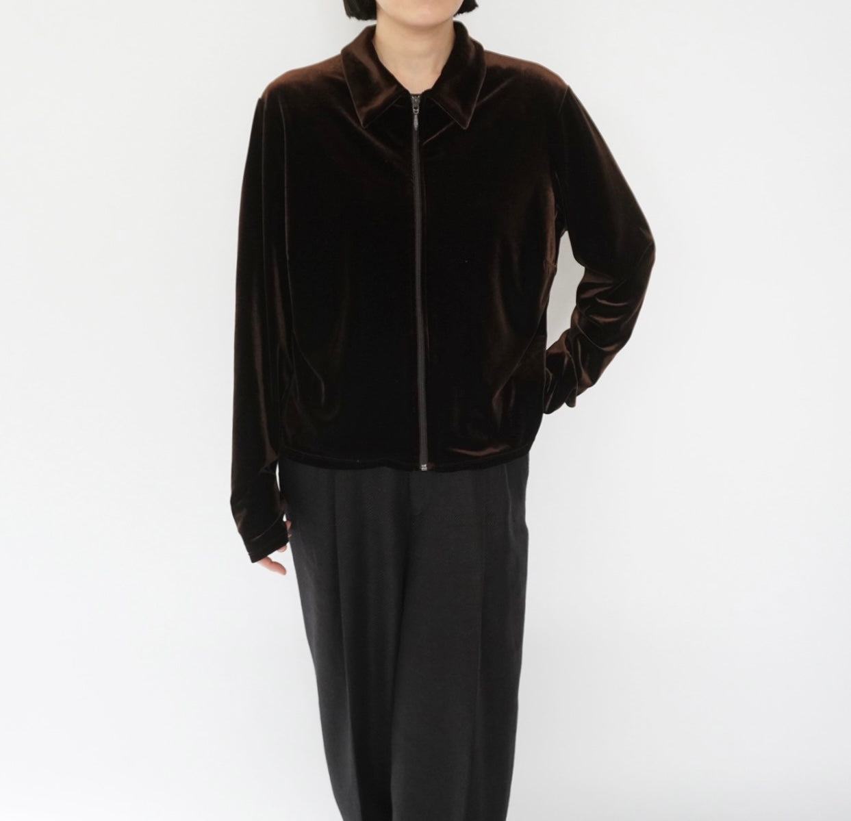 90s "J.CREW" Velour Zip Shirt