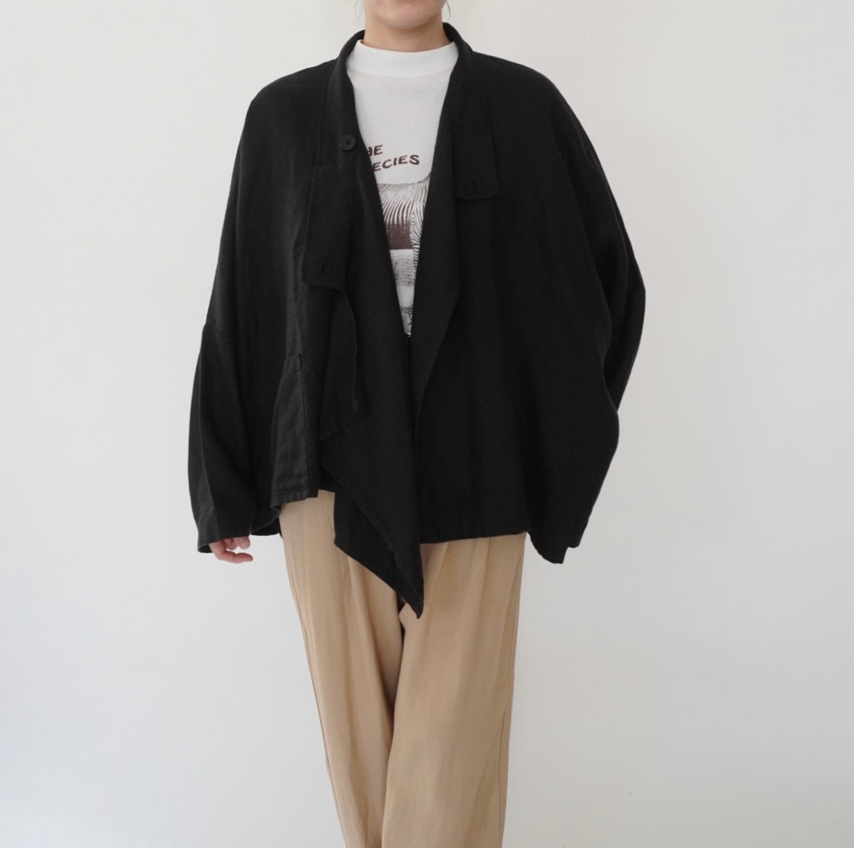 90s Black Linen Design Jakcet