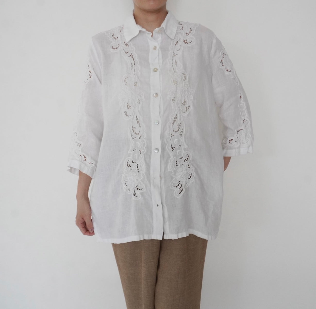 90s Linen Lace Shirt Made in Italy